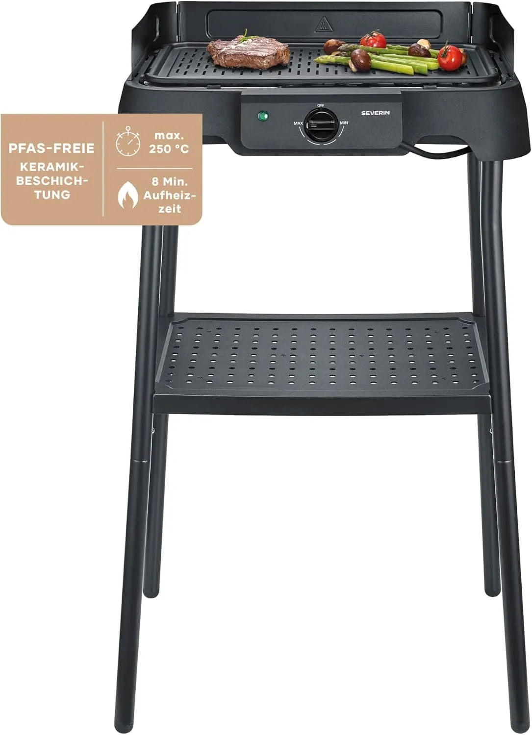 Tisch Severin PG 8596, Temperaturen 40-220°C, Maße 39x23cm, Leistung 2000W, Tischgrill mit Standfuß, Standgrill & Tischgrill, Innen- & Außennutzung