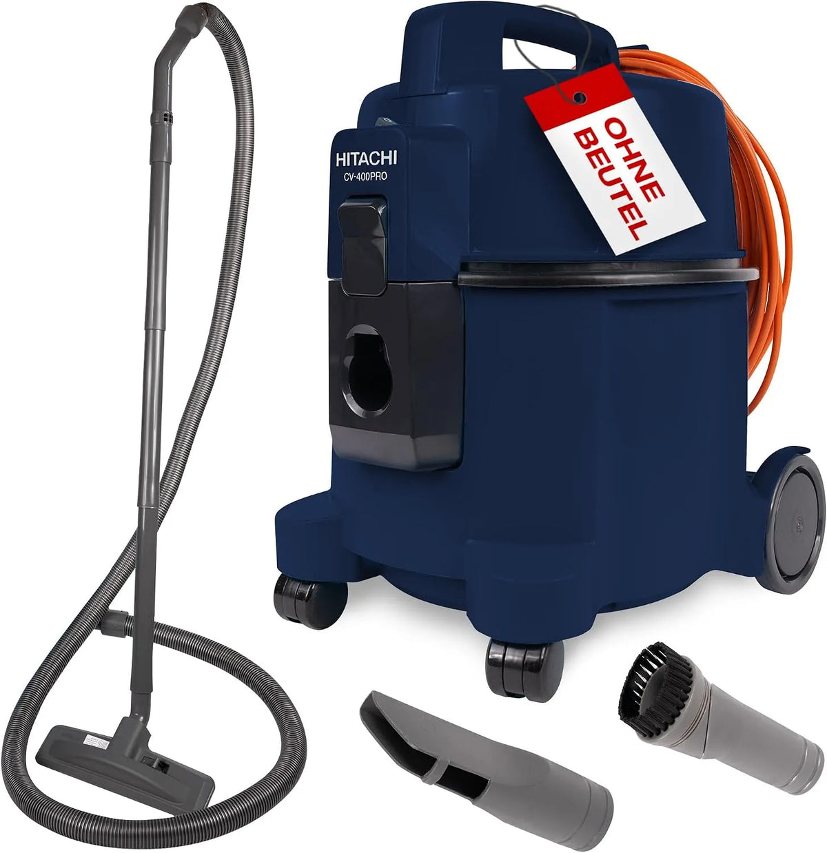 Staubsauger CV-400 HITACHI, PRO mit HEPA Filter 7,5L, leise 74 dB, Profi Bodenstaubsauger 880W, 13m Radius, Beutellos, Teppichdüse & Zubehör