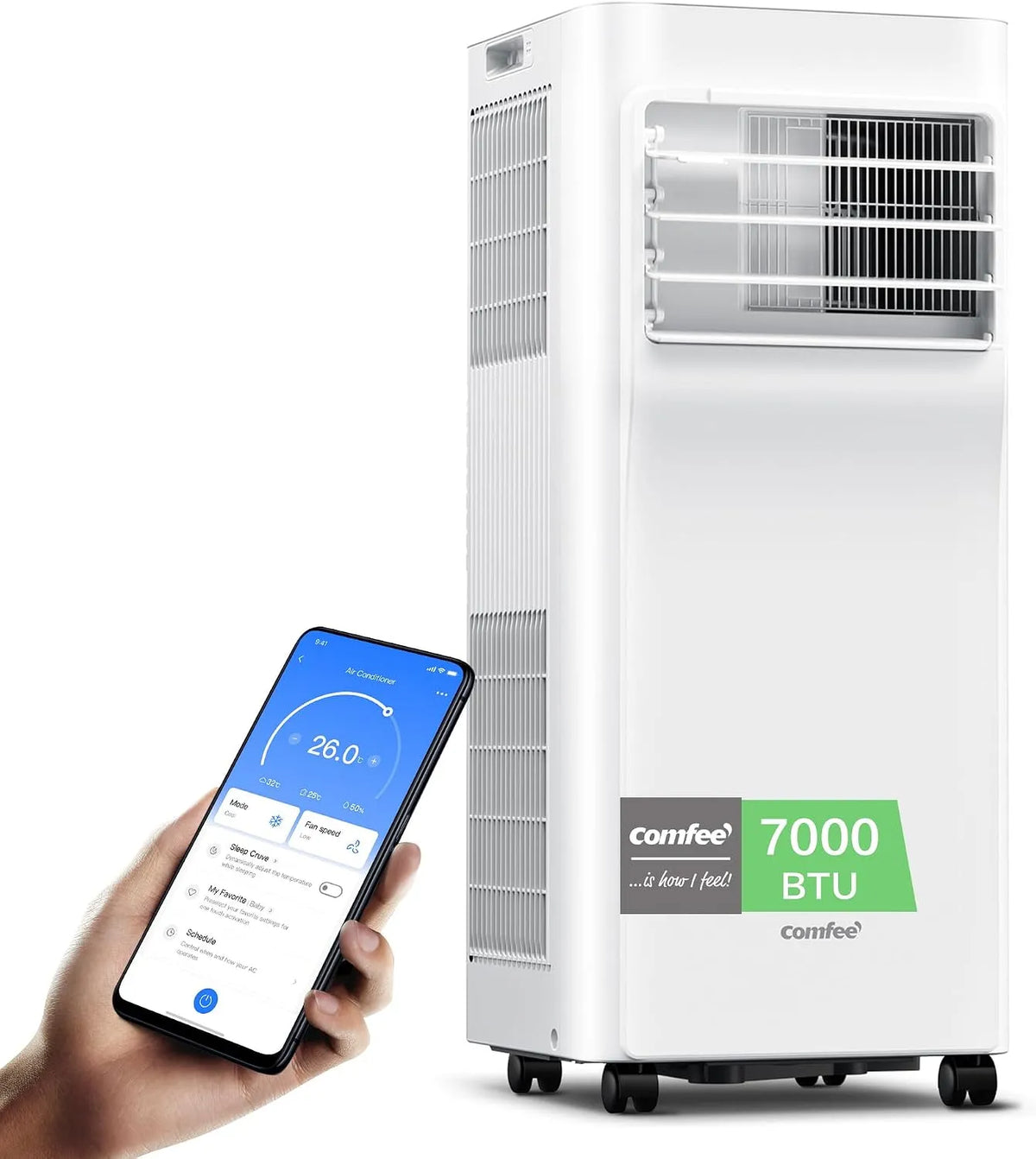 Comfee Klimaanlage, Mobiles Klimagerät Breezy Cool Pro 2.0,7000 BTU 2,0kW, ，Mobile mit Abluftschlauch, Raumgröße bis 68m³, 25㎡, APP-Steuerung
