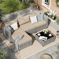 Sofa 3er, Amopatio Rattan Gartenmöbel-Set, Kissen und Glastisch für Garten, Lounge-Set, Poly Rattan Sitzgruppe Couch 5 Teilig mit, Sessel