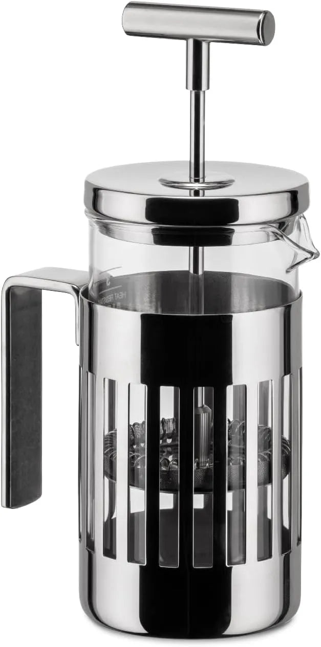 Alessi 9094/3, Pressofilter aus Edelstahl 18/10 Glänzend Poliert und Hitzebeständigem Glas, 3 Tassen