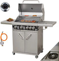 Gasgrill, Chef 4 Echte Edelstahl Konstruktion Grillstation Grillwagen 4+1