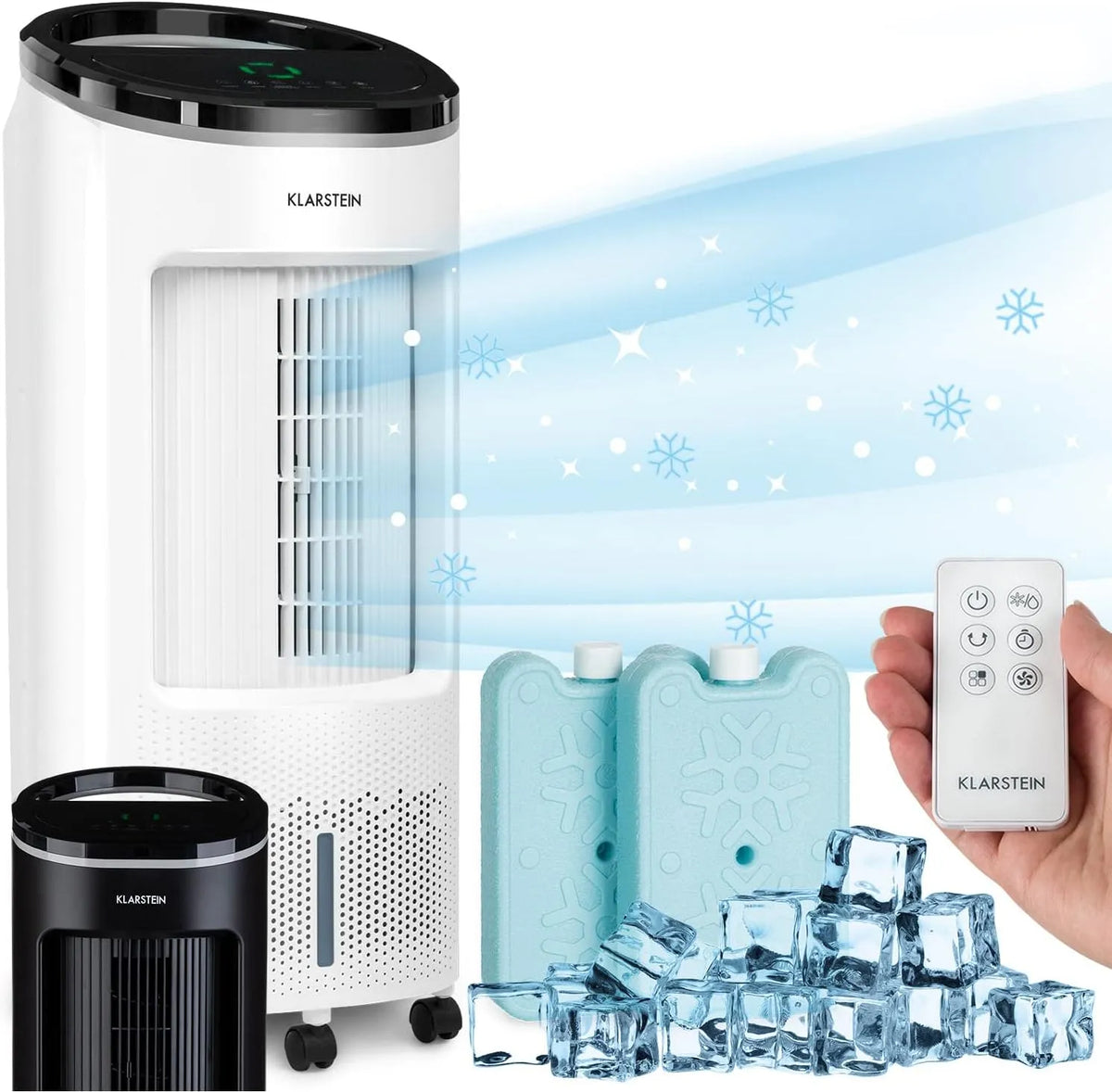 Klarstein Ventilator, 330m³/h, Leistung 65W Air Cooler, Luftbefeuchter, h Kühlender Luftstrom, Mobile Klimageräte Luftkühler 7L, & Nachtmodus