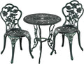 Tisch, 3-teilig, & 2 Stühle, Relaxdays Gartenmöbel Set, Vintage Balkonmöbel, Aluguss, Garten Sitzgruppe, grün, in Schwarz