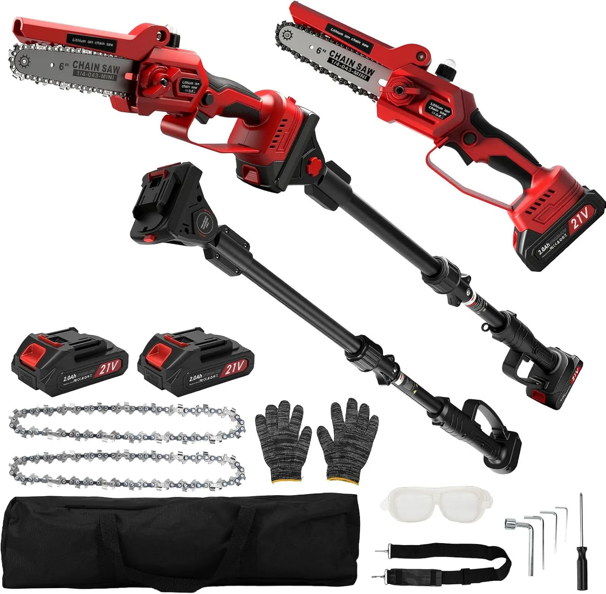 Makita, 2-in-1 Akku Teleskop Hochentaster, Kompatibel mit 18V, 6 Zoll Mini Kettensäge mit 2 Akkus und 2 Ketten, Maximale Reichweite bis 4.5 m