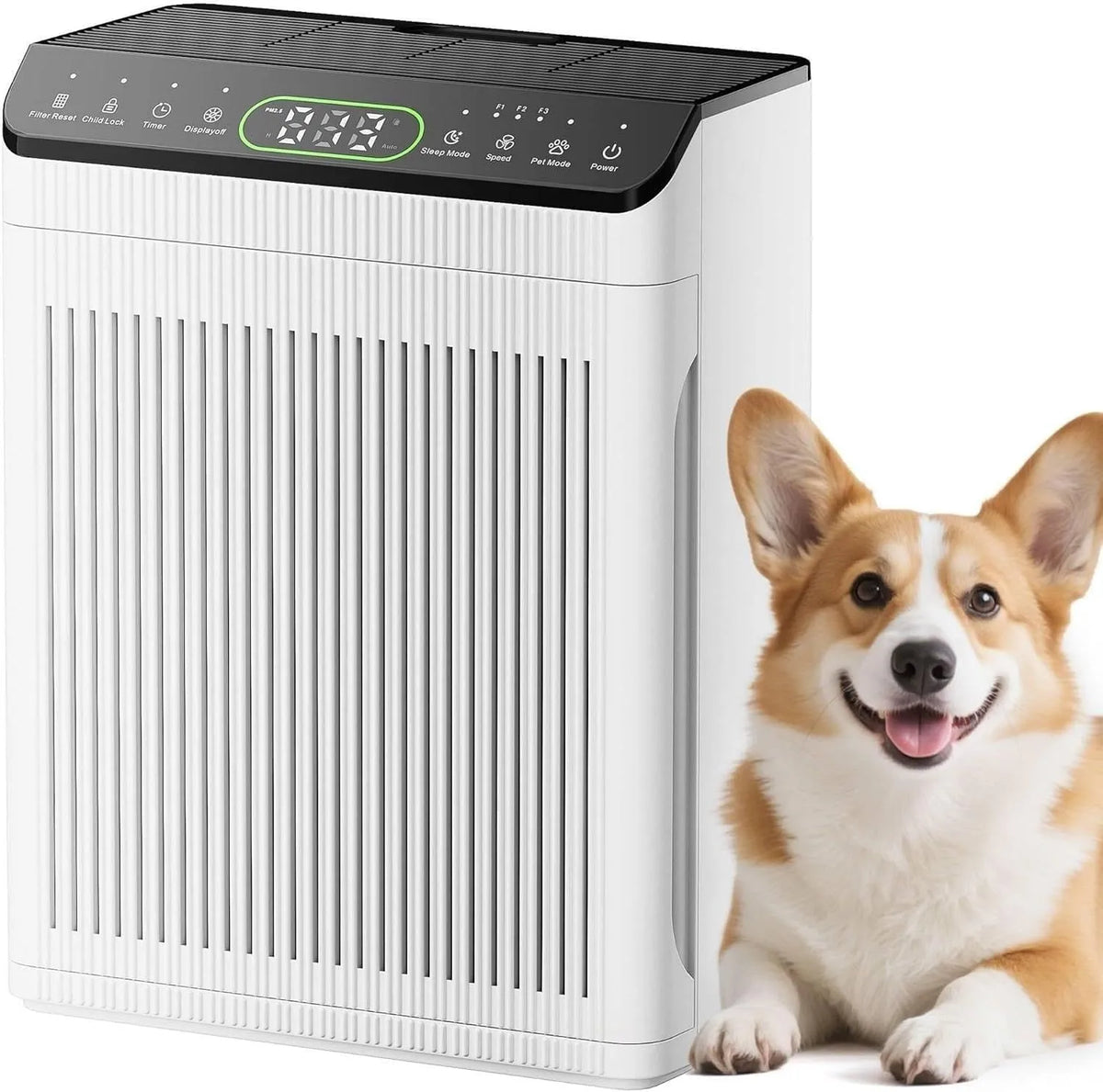 Luftreiniger, CADR 420m³, PM2.5 Anzeige, Allergiker, Staub, für Haustiere, Weiß, 420m³/h, 200㎡