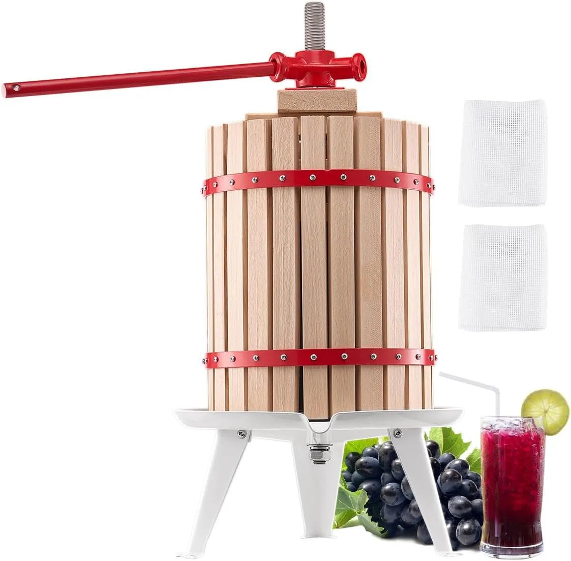 Vevor Entsafter, Fassungsvermögen 18 L, mit Massivholzkorb mit 8 Blöcken, Obstweinpresse Obstmühle, robuster manueller, Saftpresse für Küche
