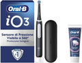 Elektrische Zahnbürste iO 3 Farbe Schwarz Oral-B Wiederaufladbare, 1 Ersatzkopf, Reiseetui + Zahnpasta Oral-B Advanced Zahnfleischschutz