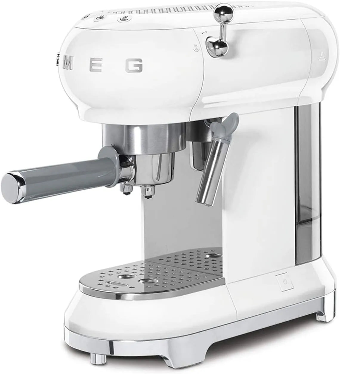 Smeg Modell ECF01WHEU, Fassungsvermögen 1 l Wassertank, Leistung 1350W, Manual Espresso -Maschine, Cappuccino -System, Thermoblock, Weiß