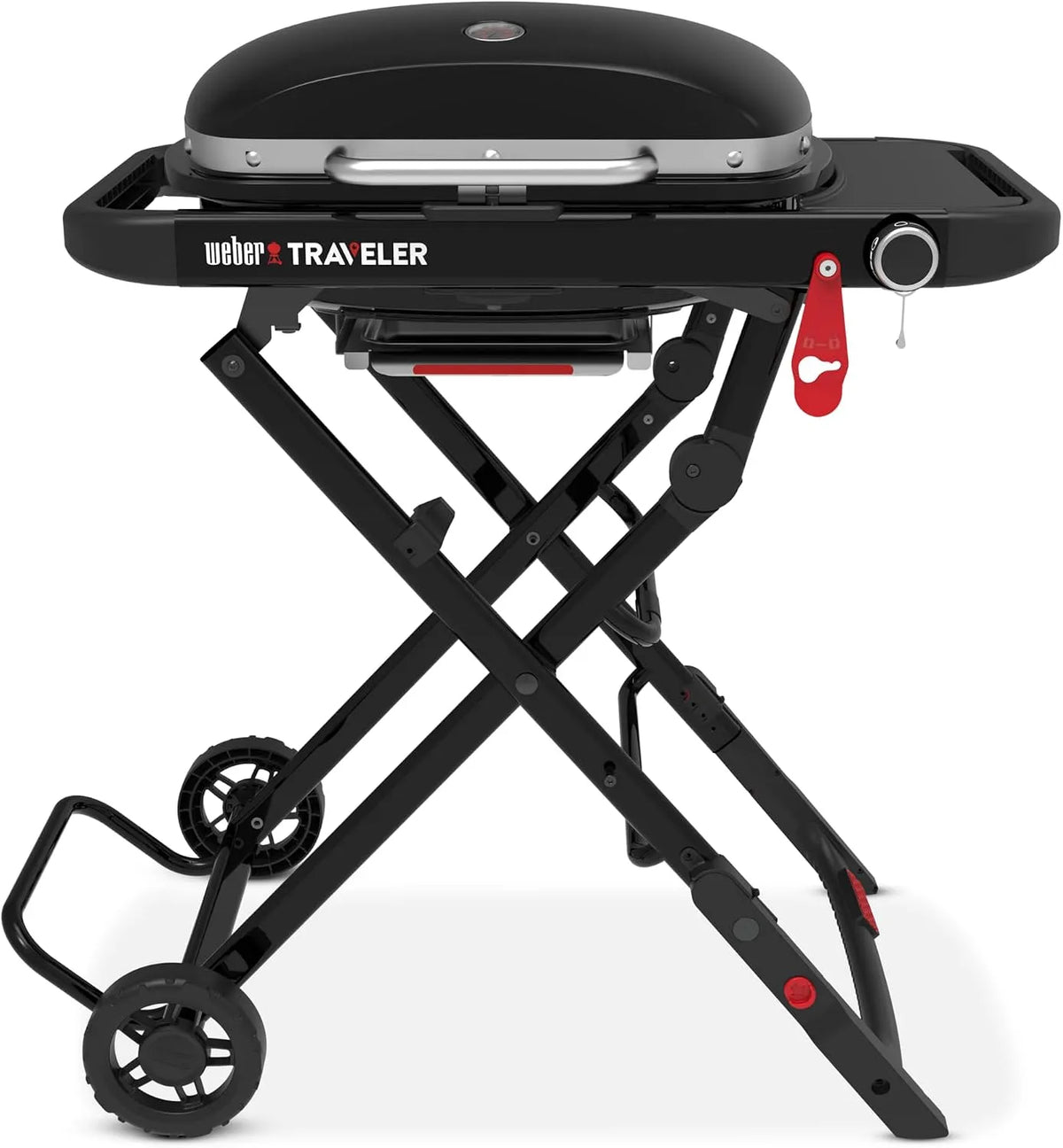 Gasgrill Weber Traveler Compact, Grillfläche 52 x 36 cm, 1 Brenner, Klappbarer und tragbarer mit Rädern, in Schwarz