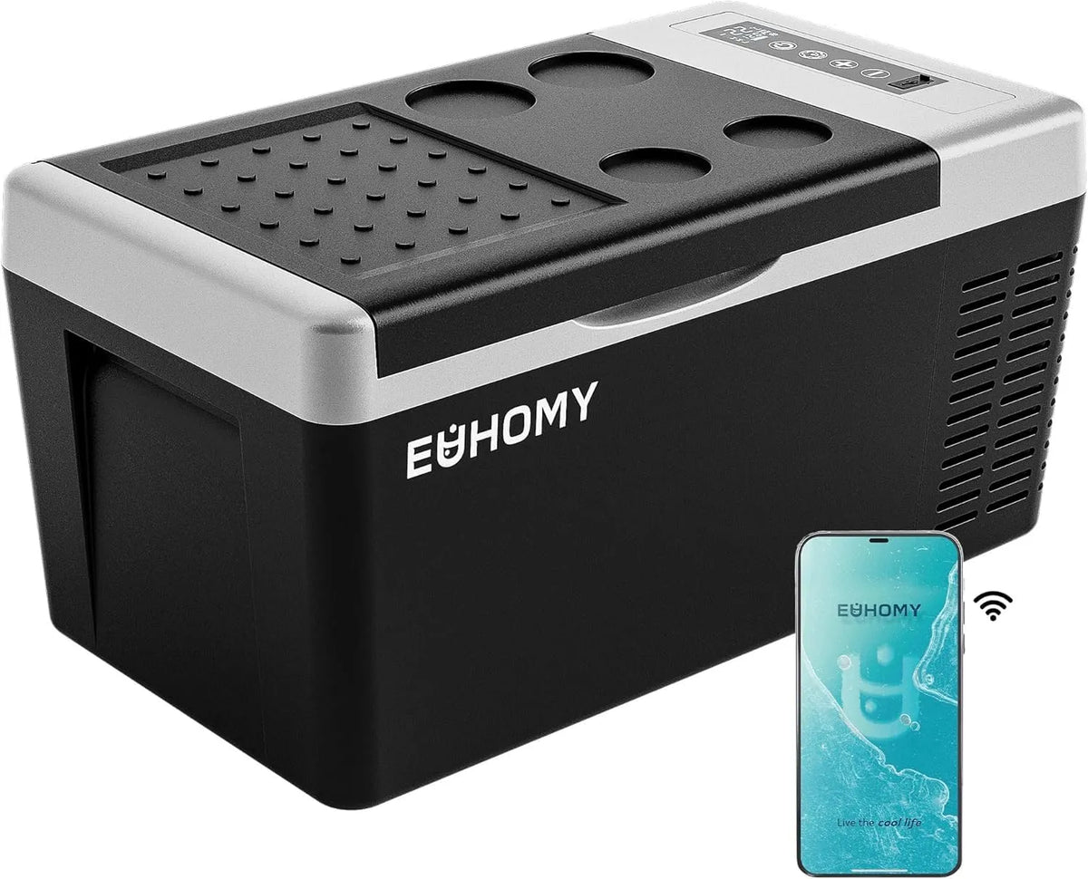 Kompressor, EUHOMY 18L Kühlbox, 20℃~20℃, 15-Min Schnellkühlung, 12/24V DC & 240V AC, 3-Stufen Batterieschutz, <42dB für Camping, MAX Modi, ECO