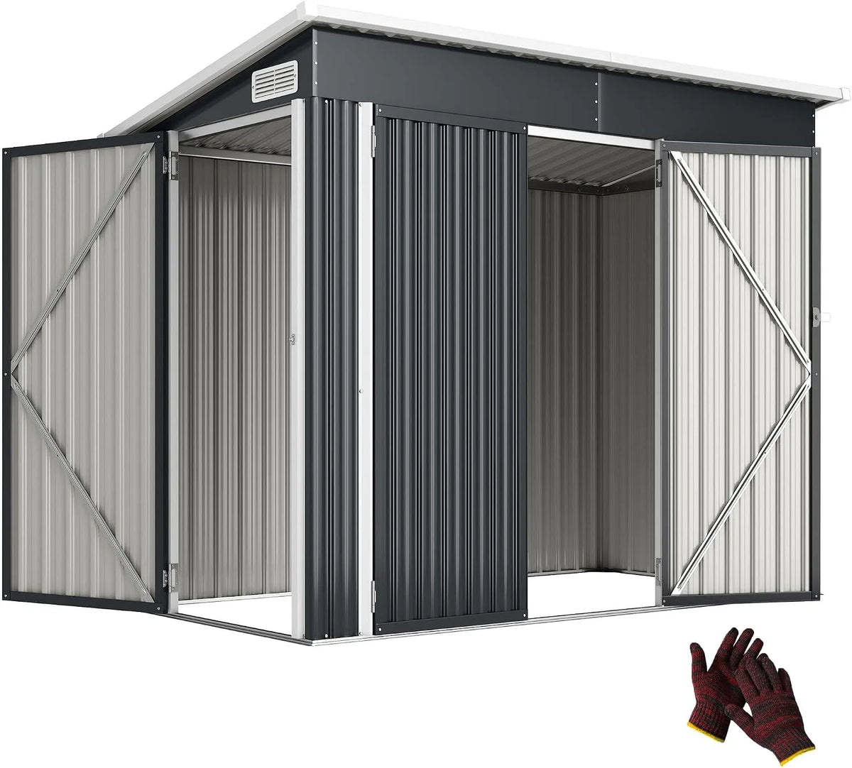 Outsunny Gerätehaus, Metall 2,68 m², abschließbar Geräteschuppen mit 3 Türen Lüftung Pultdach Handschuhen, Maße 234 x 132 x 185 cm