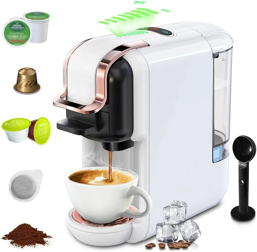 Kaffeemaschine, Gecheer Kapselkaffeemaschine, LED Anzeige, für heiße und kaltes Kaffee, 5-in-1 mit 19 Bar Druck, Espresso Maschine, Espresso Powder