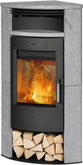 Kaminofen, Fireplace Kft. Malta Fireplace mit Specksteinverkleidung 6 kW, Holz, Heizgerät, Silber