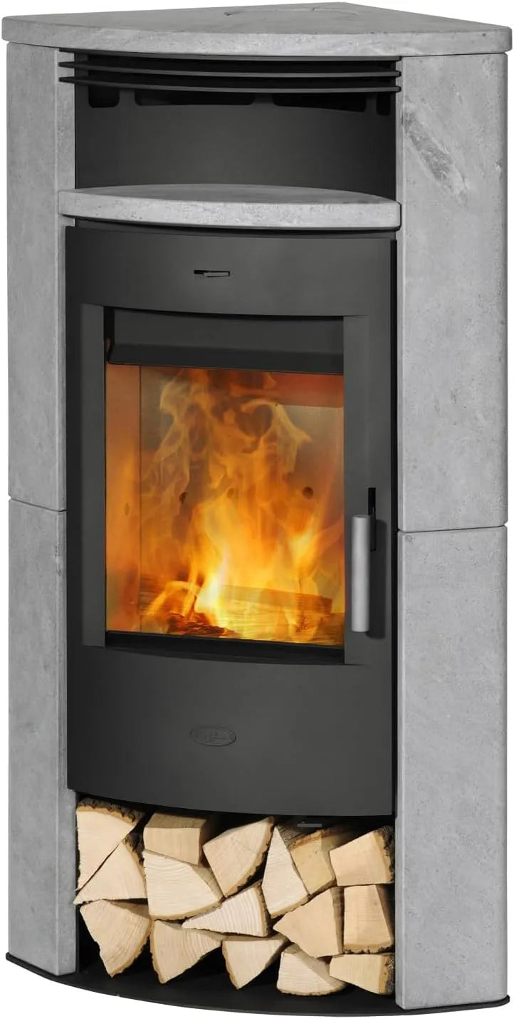 Kaminofen, Fireplace Kft. Malta Fireplace mit Specksteinverkleidung 6 kW, Holz, Heizgerät, Silber