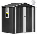 Gartenhaus L171 W118 H185cm, 6x4 Fuß mit Fenster, abschließbaren Türen & Schrägdach, Geräteschuppen für Terrasse und Garten, Farbe Grau-Weiß