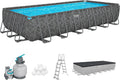 Bestway Pool APX365, Maße 732 x 366 x 132 cm, Fassungsvermögen 30.045 Liter, Winterfestes Frame Set, Sandfilteranlage, Dunkle Marmor-Optik
