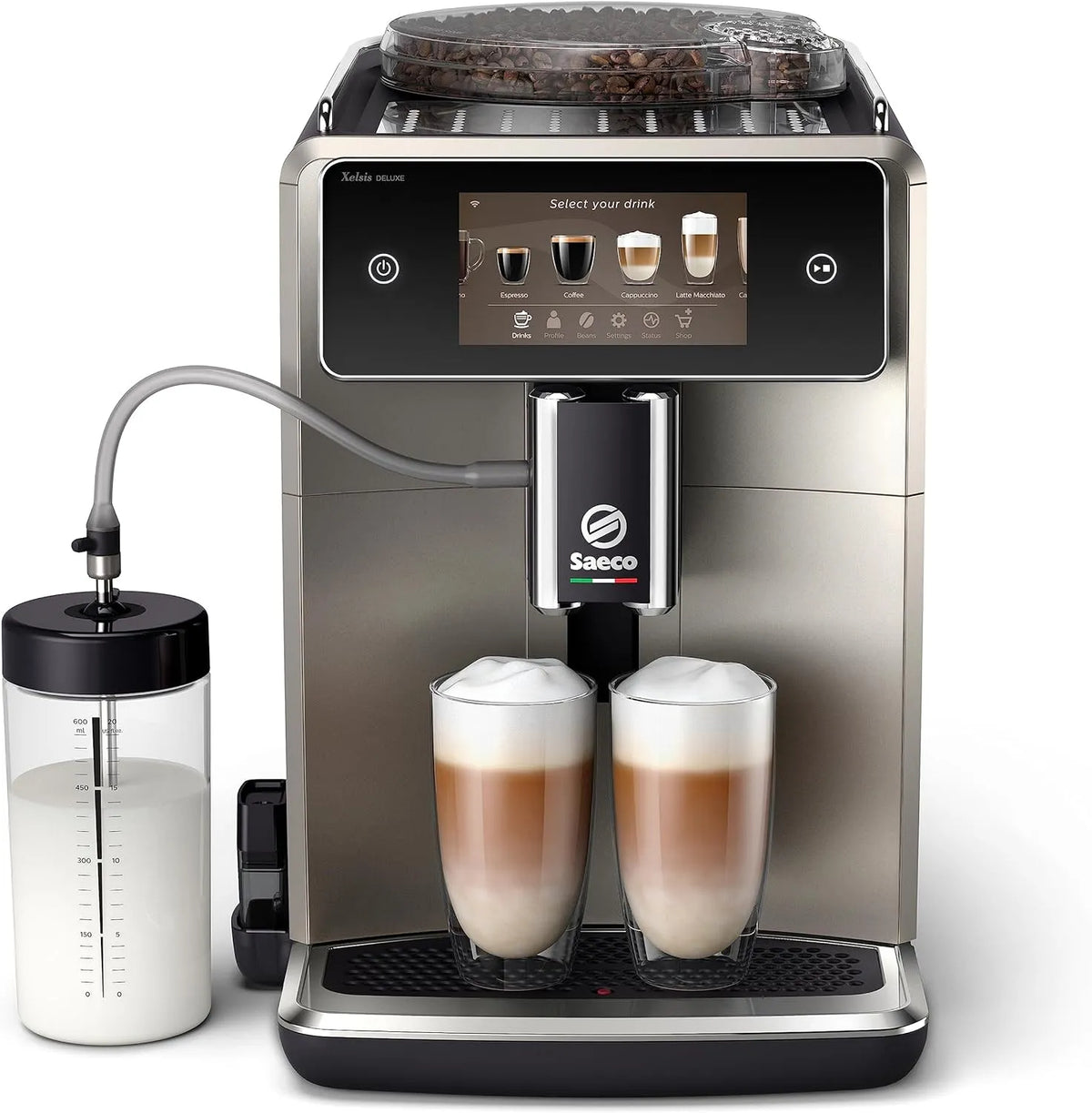 Saeco Kaffeevollautomat SM8782/30, Intuitives 5'-Touchdisplay, Xelsis Deluxe, Keramikmahlwerk, 22 Kaffeespezialitäten, 8 Benutzerprofile, ‎Metall