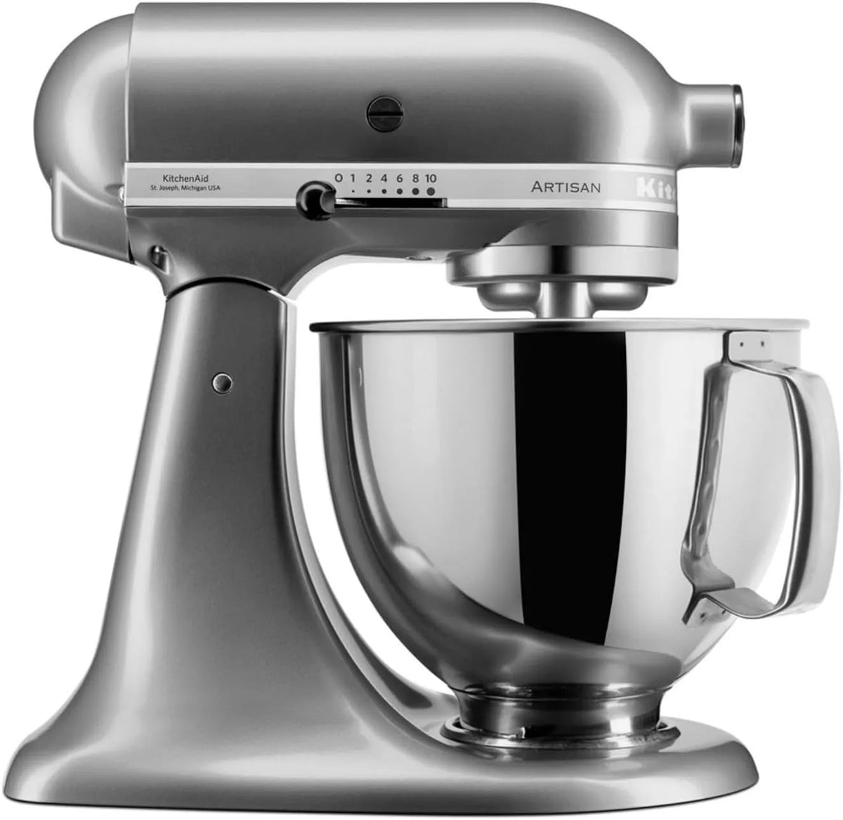 KitchenAid Küchenmaschine, Teigknetmaschine mit 5 Zubehör, Artisan, Kontur silber, Fassungsvermögen 4.8 L, 2 Schüsseln aus Edelstahl