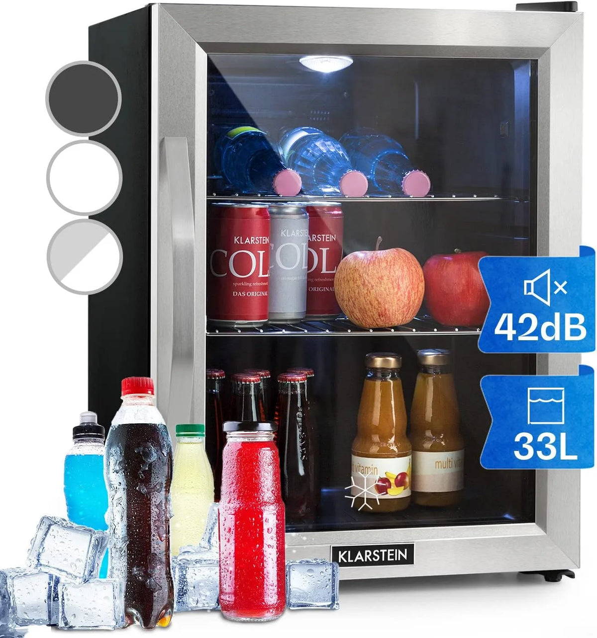 Klarstein Kühlschrank, Fassungsvermögen 33 Liter, Mini mit Glastür, für Zimmer, Getränkekühlschrank Klein mit Verstellbaren Ablagen, Indoor