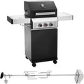 Gasgrill, TAINO BLACK 2+1 Set Drehspieß 2 Brenner, Motor in Schwarz, mit, mit Seitenkocher Matt Fettwanne Edelstahl Rotisserie