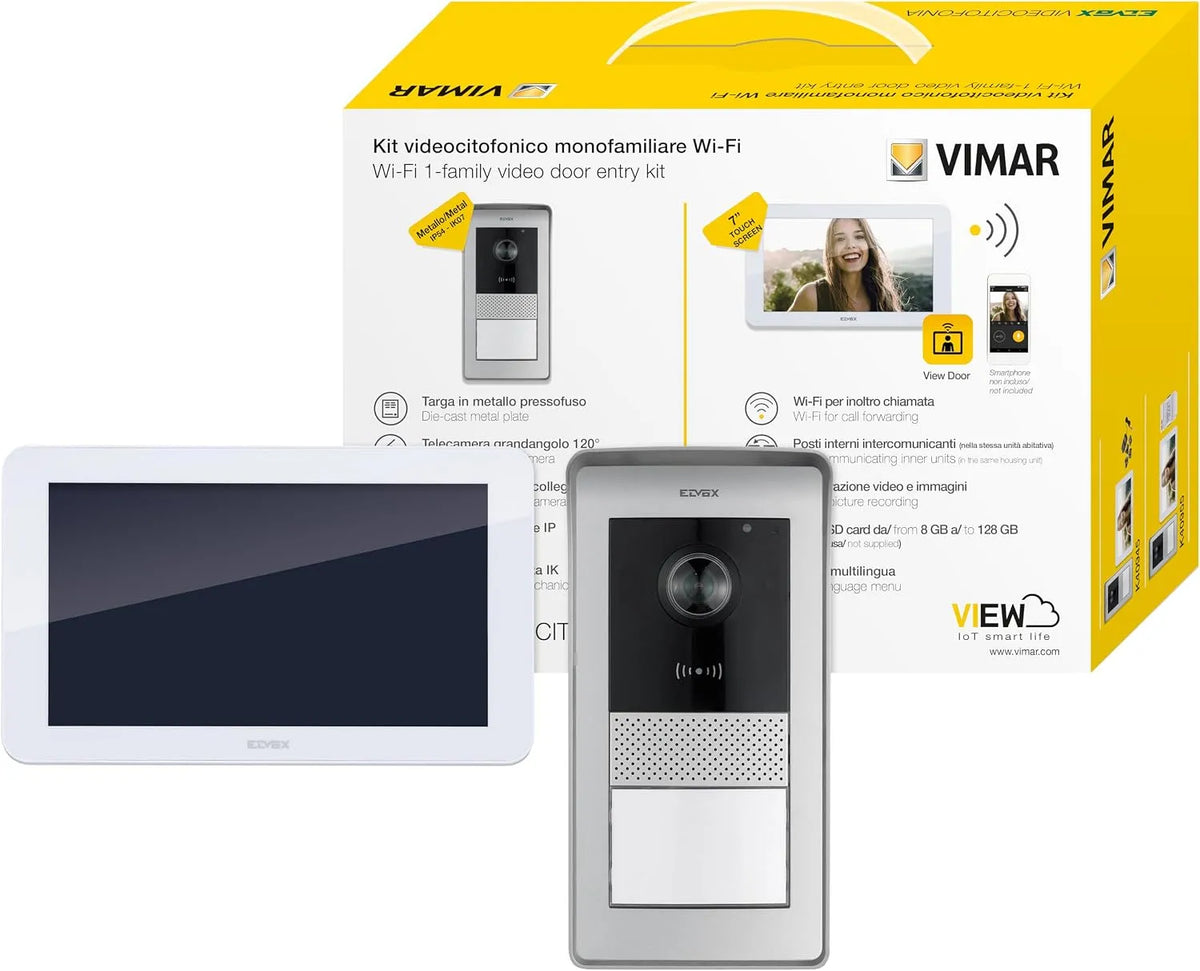 Videosprechenalagen-Set enthält Freisprech-Touchscreen-Videohaustelefon LCD und WLAN-Verbindung Modell 1-Taste K42955 7in VIMAR, 1 Familie
