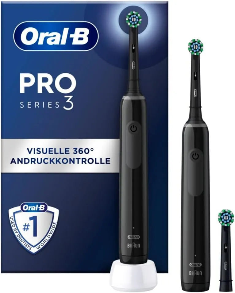 3 Elektrische Zahnbürste 3900 Oral-B Pro, drei Putzmodi und visueller 360° Andruckkontrolle für Zahnpflege, Electric Toothbrush, Doppelpack, Frau