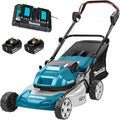 Makita Rasenmäher DLM460PT2, Akku 2 x 18 V, 5,0 Ah, 2 Akkus + Doppelladegerät, Blau