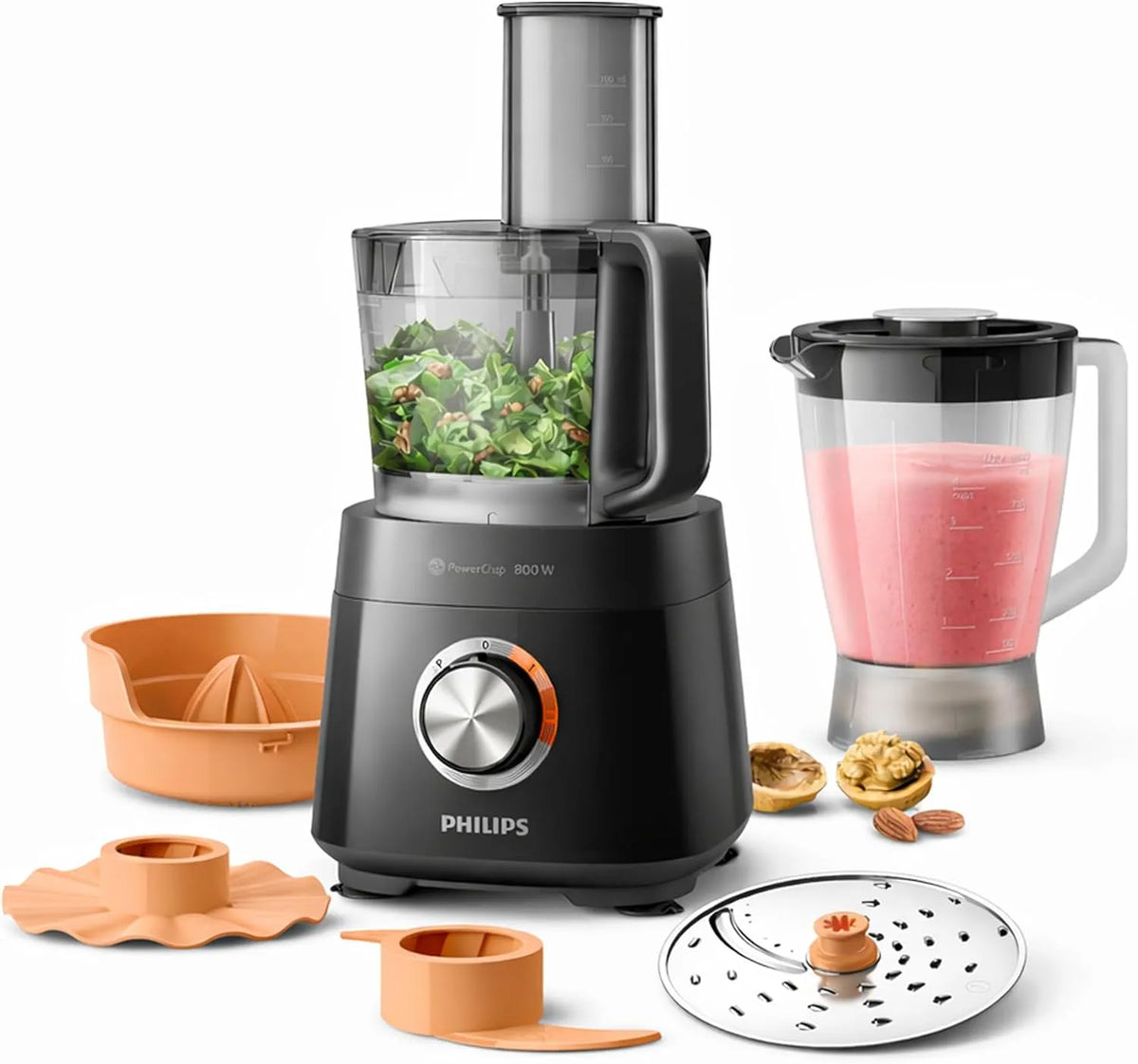 Philips Küchenmaschine HR7510/10, Leistung 800W Motor, 29 Funktionen, 2-in-1 Scheibe, Fassungsvermögen 1,5L Schüssel, Viva Collection Kompakte