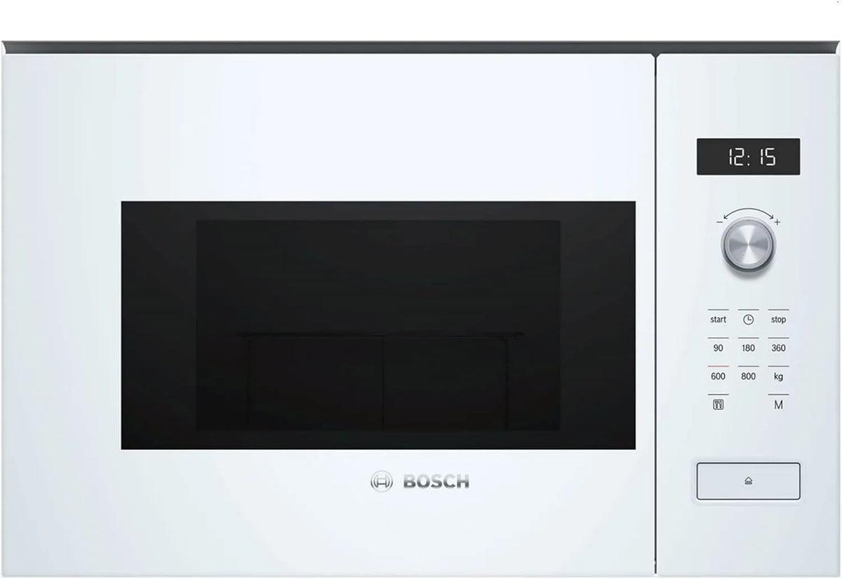 Bosch Mikrowelle BFL524MW0, Maße 38 x 60 cm, Drehteller 25,5 cm, Türanschlag Links, LED-Touchdisplay, Serie 6 Einbau, Leistung 800 W, Weiß