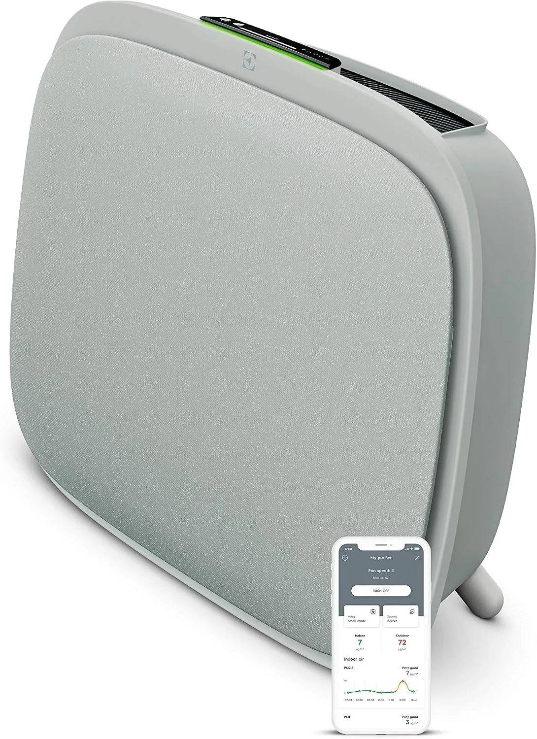 Electrolux Luftreiniger WA51-303GY, Well A5, 66 m² Max, 24 dB, Design und leise, intelligent und vernetzt, ECARF-Zertifizierung für Allergiker
