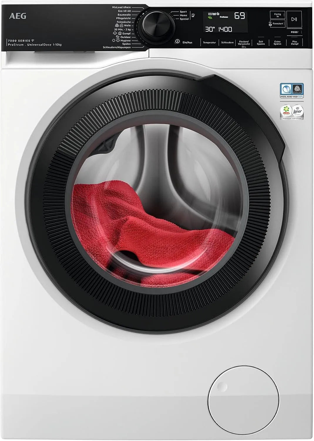 AEG Waschmaschine 7000 A-40 1600, Gewicht 10 kg, LR7EW75400, Serie ProSteam: Auffrischfunktion mit Dampf statt Waschen, Leise, Mengenautomatik, min