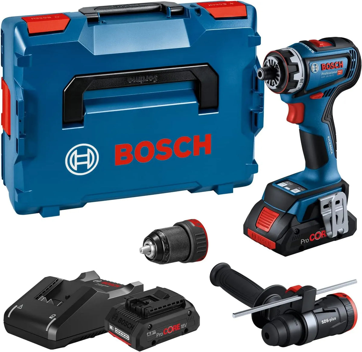 Bosch Modell 18-M 18-H 18V-90 GFA 18 ProCORE18V, Schnellladegerät GAL 18V-40, L-BOXX, 1x -H, FlexiClick System, inklusive. 1x -M, 2x Akku 4.0Ah