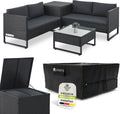 Polyrattan Lounge Santorini inklusive. Abdeckung Juskys Outdoor, Gartenmöbel Set Rattan Sitzecke wetterfest, in Schwarz