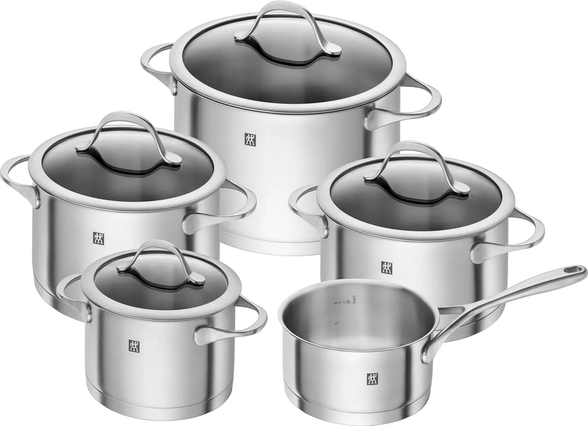 Kochtopf ZWILLING Essence, Unbeschichtet, Set 5-teilig mit Glasdeckel, Induktionsgeeignet, Silber, Edelstahl