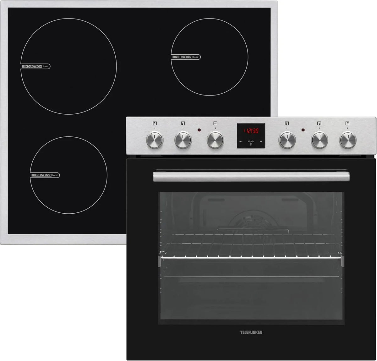 Telefunken Kochfeld B-HS-75-I-I, Backofen mit Ober-Unterhitze und Umluft, Breite 60 cm, 4 Zonen, Fassungsvermögen 78 Liter, Einbauherd-Set, Herdset