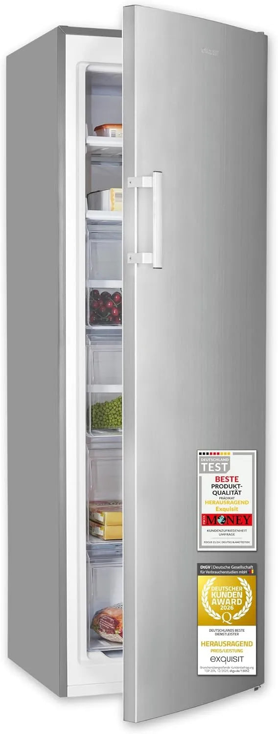 Exquisit Gefrierschrank GS5271-NF-H-040E, 39 dB, 4-Sternefach, Jahr, Schnellgefrieren, inoxlook, Fassungsvermögen 204 l Nutzinhalt, 222 kWh