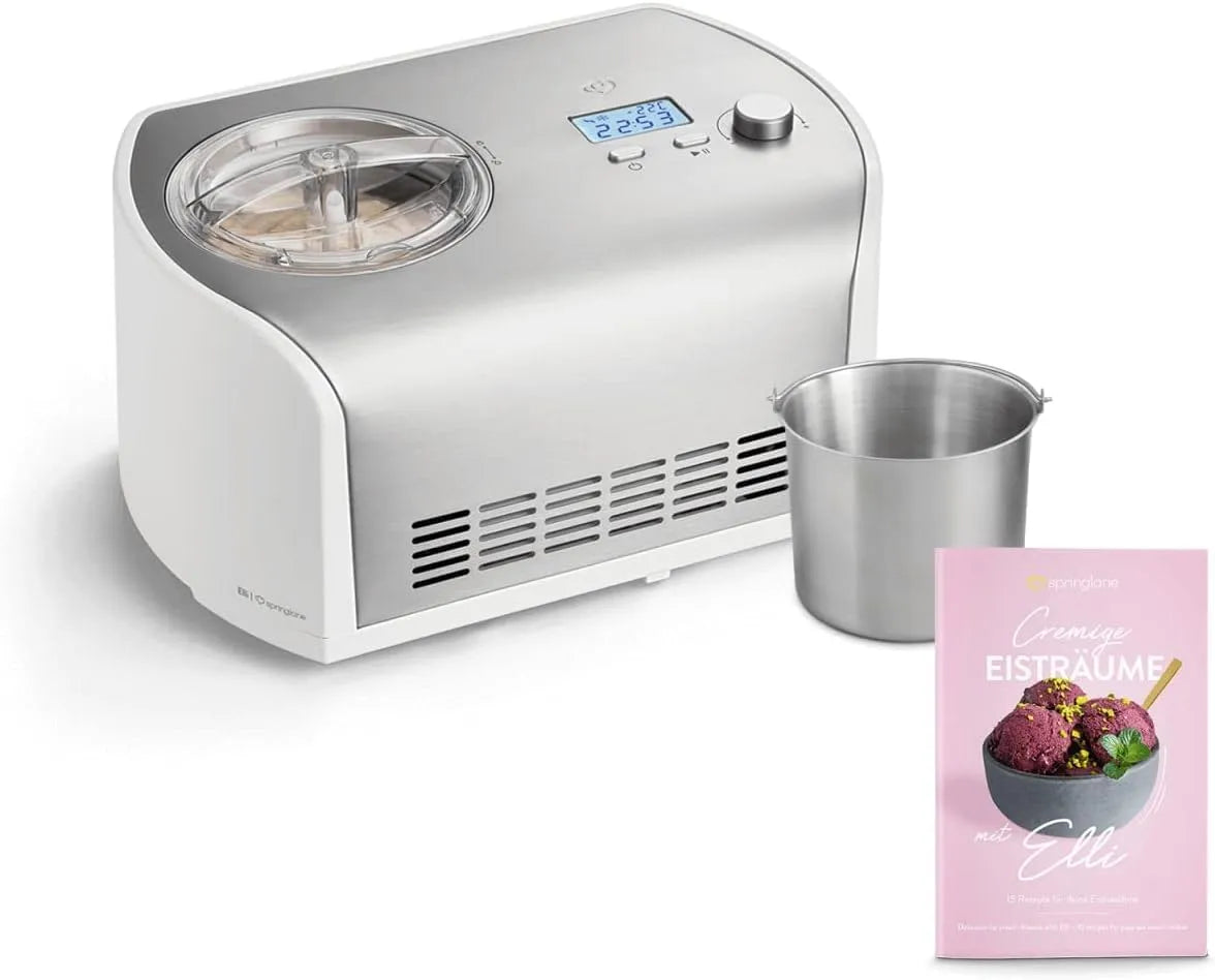 Eismaschine SPRINGLANE, Eiscrememaschine aus Edelstahl mit entnehmbarem Eisbehälter, inklusive. Rezeptheft