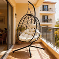 Mit Gestell Hängesessel Outdoor, Wetterfest Belastbar bis 120 kg für Indoor Outdoor Beige., Polyrattan Schaukelsessel für Garten Balkon Terrasse