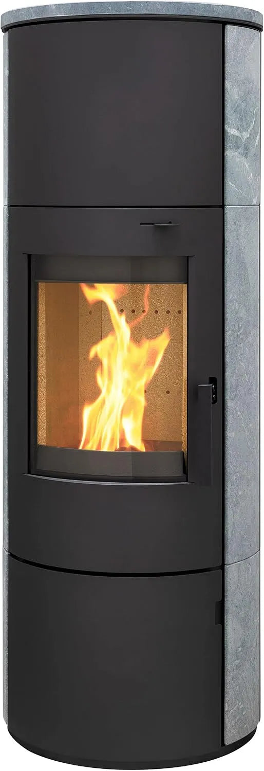 Kaminofen, München XL Stahl in Schwarz Speckstein 7kw Speicherofen, Bauart 1