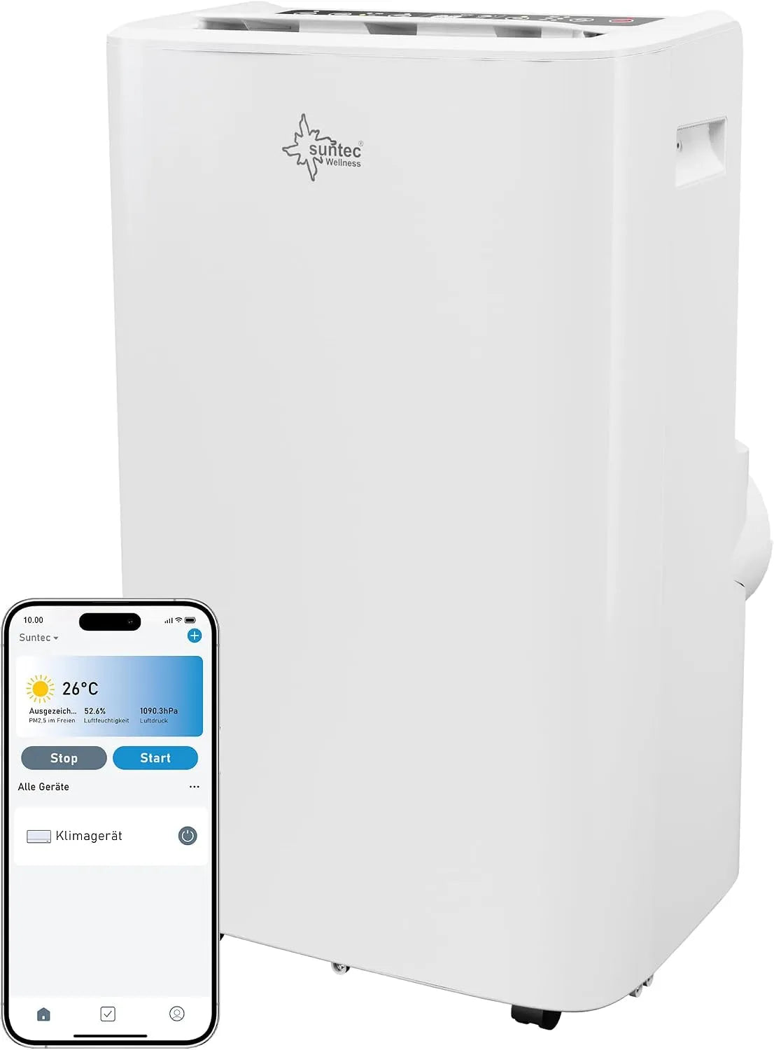 Klimaanlage, SUNTEC Mobiles Klimagerät Coolfixx 16000 BTU APP, 16.000 BTU, Mobile Kühlung & Heizung für zuhause, Entfeuchter für Räume bis 70 qm
