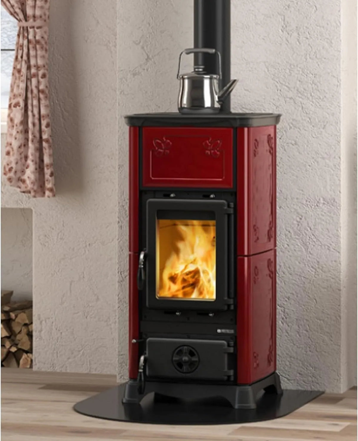 Kaminofen La Nordica, 186 m³, Holz, Rot, Leistung 6,5 kW, Emiliana Bordeaux, Gusseisen