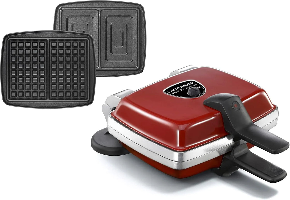 Super 2, antihaftbeschichtet LAGRANGE Waffeleisen, Waffelplatten + Sandwich, Rot