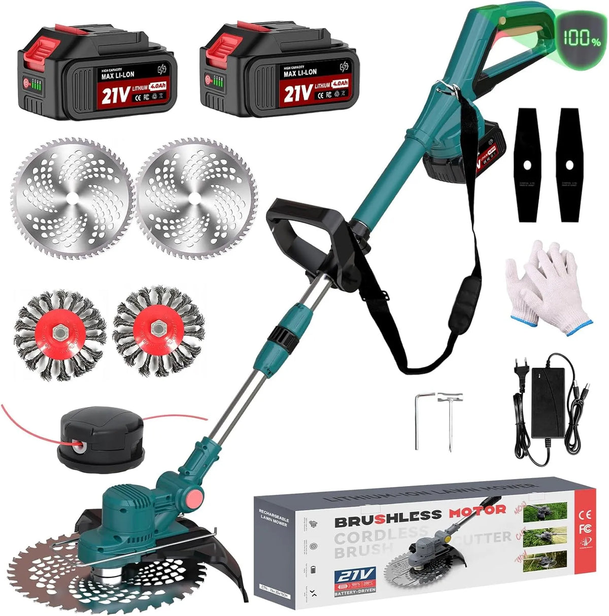 Makita Rasentrimmer, akkubetrieben 21V, Akku für Akkus, Freischneider Akku, Leistung 750W Bürstenloser Motor, mit Unkrautbürste, Blau