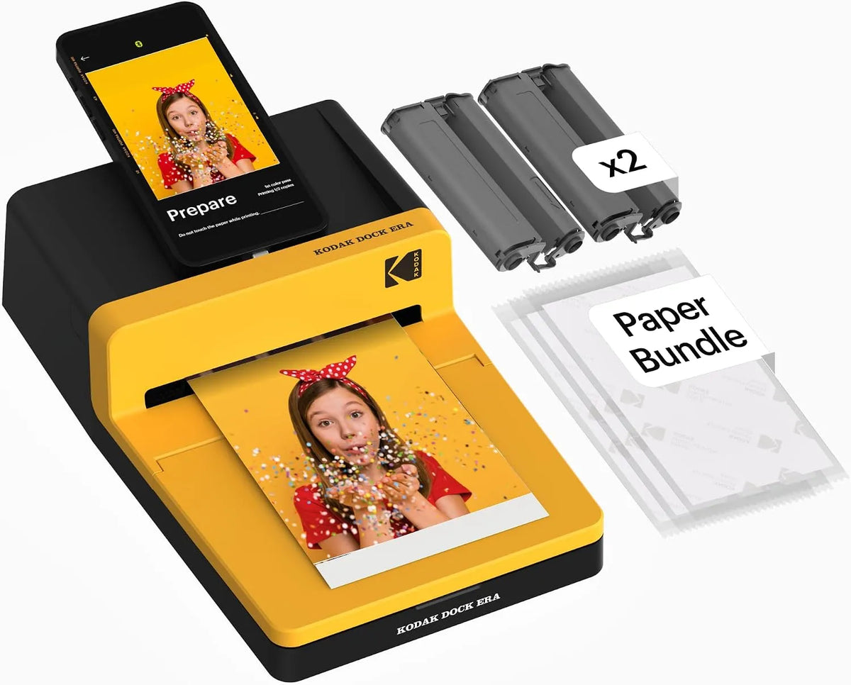 Drucker 4PASS, Docking & Bluetooth Smartphone für iPhone & Android, KODAK Dock Era Desktop-Fotodrucker 10 x 15 cm, 50 Blatt, Farbsublimation