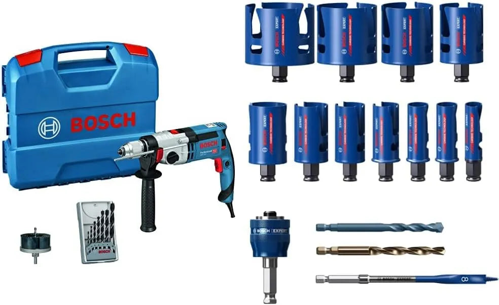 Bosch Professional Schlagbohrmaschine -2, max. Drehmoment: 40/14,5 Nm GSB 24, Ø 20-76 mm, in L-Case, für Weichholz, inklusive. Zubehörset