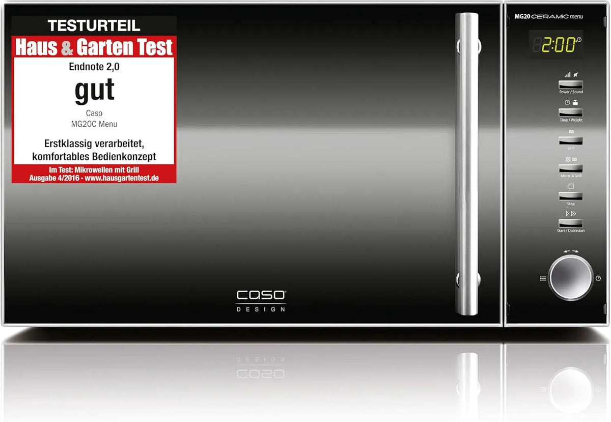 Caso Mikrowelle MG20, Leistung 800 W, Fassungsvermögen 20 L, Ceramic menu 2-in-1 mit Grill, Edelstahl, verspiegelt