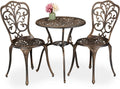 Tisch, Relaxdays Gartenmöbel Set 3-teilig, 2 Stühle, Aluguss, Balkonmöbel Antikdesign, Garten Sitzgruppe, Bronze, in Schwarz