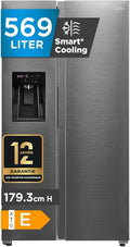 Midea Kühlschrank MDRS761MIE46, Fassungsvermögen 569L Side-by-Side mit Eiswürfelspender & Wasserspender, Fassungsvermögen 372 Liter Kühlteil