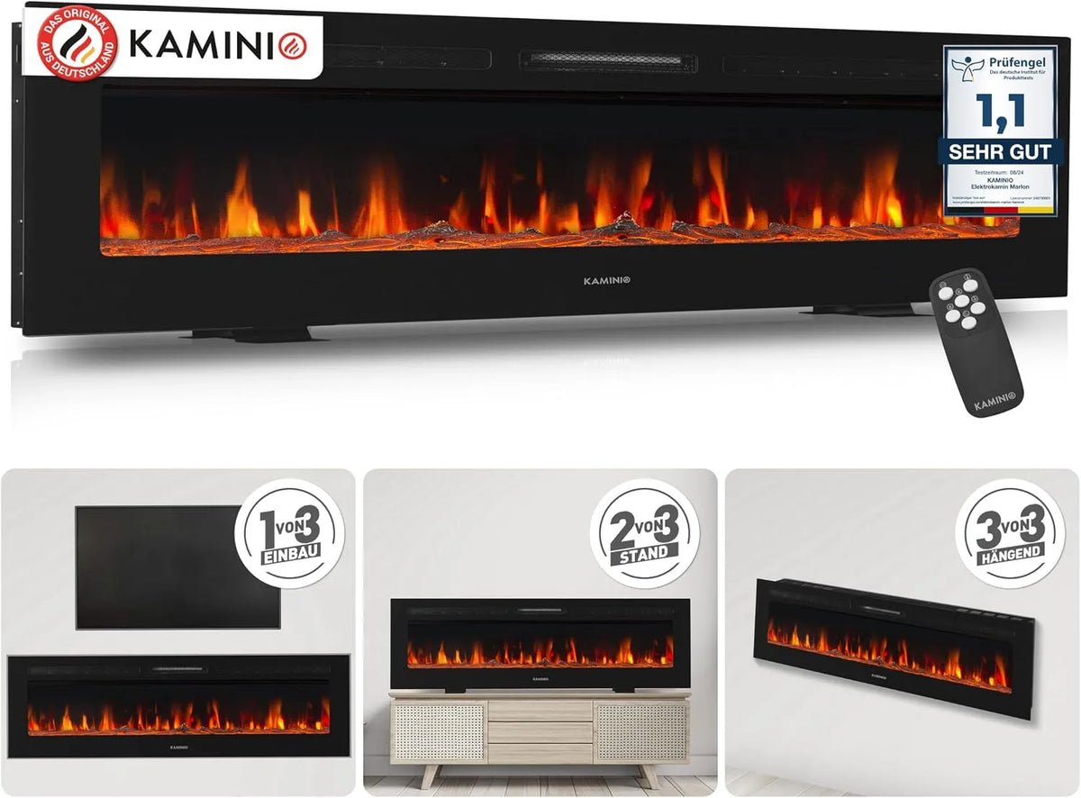 Elektrokamin 3D-Flammeneffekt, Elektrischer 3-in-1 Kamin mit Heizung, 12 Flammenfarben, 70 Zoll, Marlon, Fernbedienung